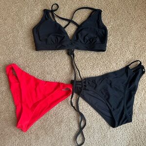 Women’s Strappy Black & Red Bikini Set - Two-Tone Swim